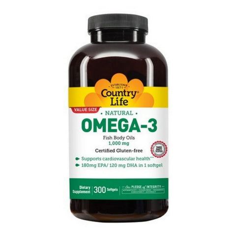 Country Life, Omega 3, Fish Body Oil 300 Softgels Country Life