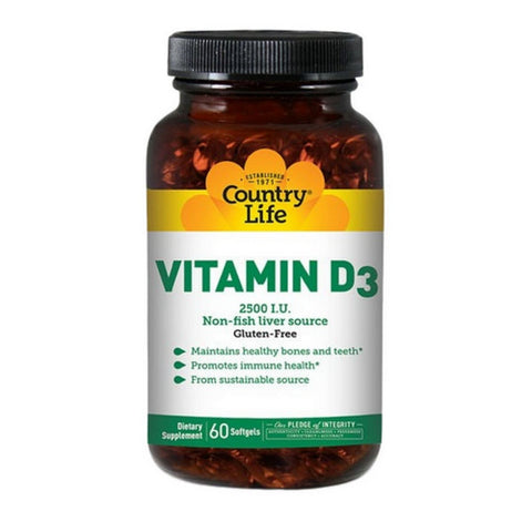 Country Life, Vitamin D3, 2500 IU, 60 Softgels Country Life