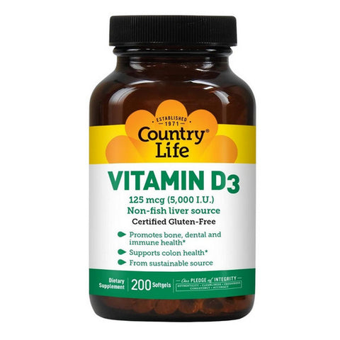 Country Life, Vitamin D3, 5000 IU, 200 Softgels Country Life