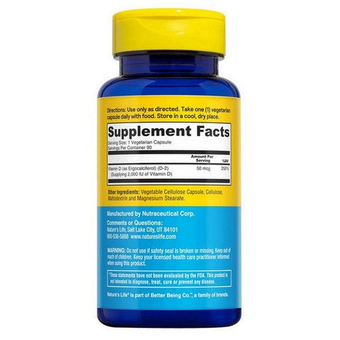 Nature's Life, Vitamin D-2, 2000 IU, 90 Veg Caps Nature's Life
