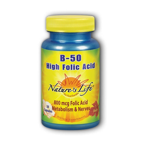 Nature's Life, B-Complex High Folic Acid, 50 mg, 50 caps Nature's Life