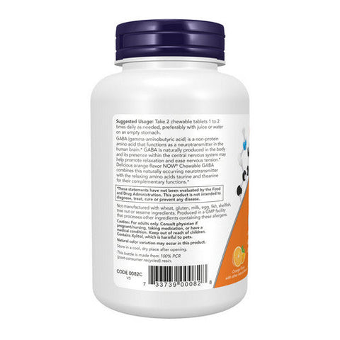 Now Foods, GABA, 250 mg, Orange Flavour 90 chewables Now Foods