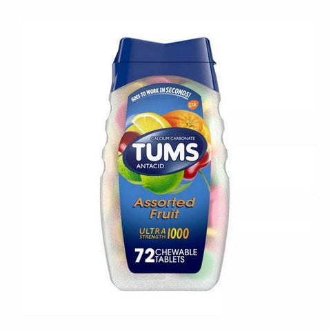 Tums, Calcium Carbonate Antacid Chewable Assorted Fruit, 72 Tabs Tums