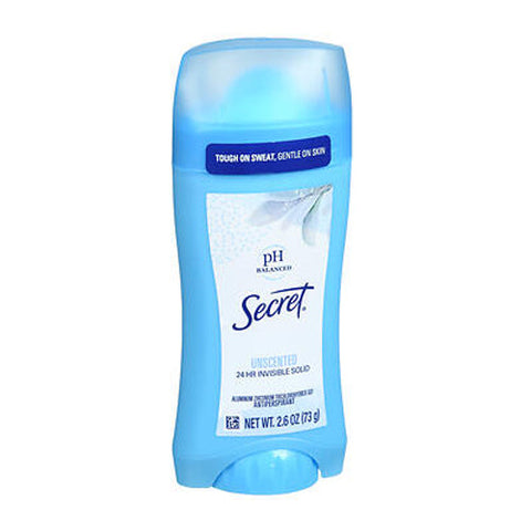 Secret, Antiperspirant Deodorant Invisible Solid Unscented, 2.6 Oz Secret