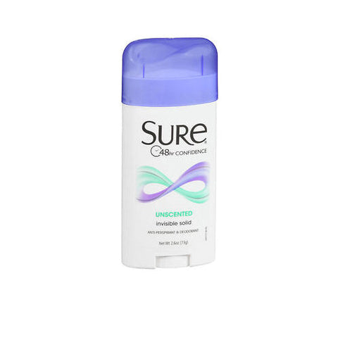 Sure, Antiperspirant And Deodorant Invisible Solid Unscented, 2.6 Oz Sure