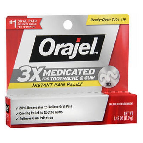 Orajel, 3X Medicated Toothache And Gum Gel Extra Strength, 0.42 Oz Orajel