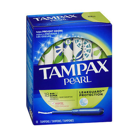 Tampax, Pearl Tampons With Plastic Applicators Super Absorbency Fresh Scent, 18 Count Tampax